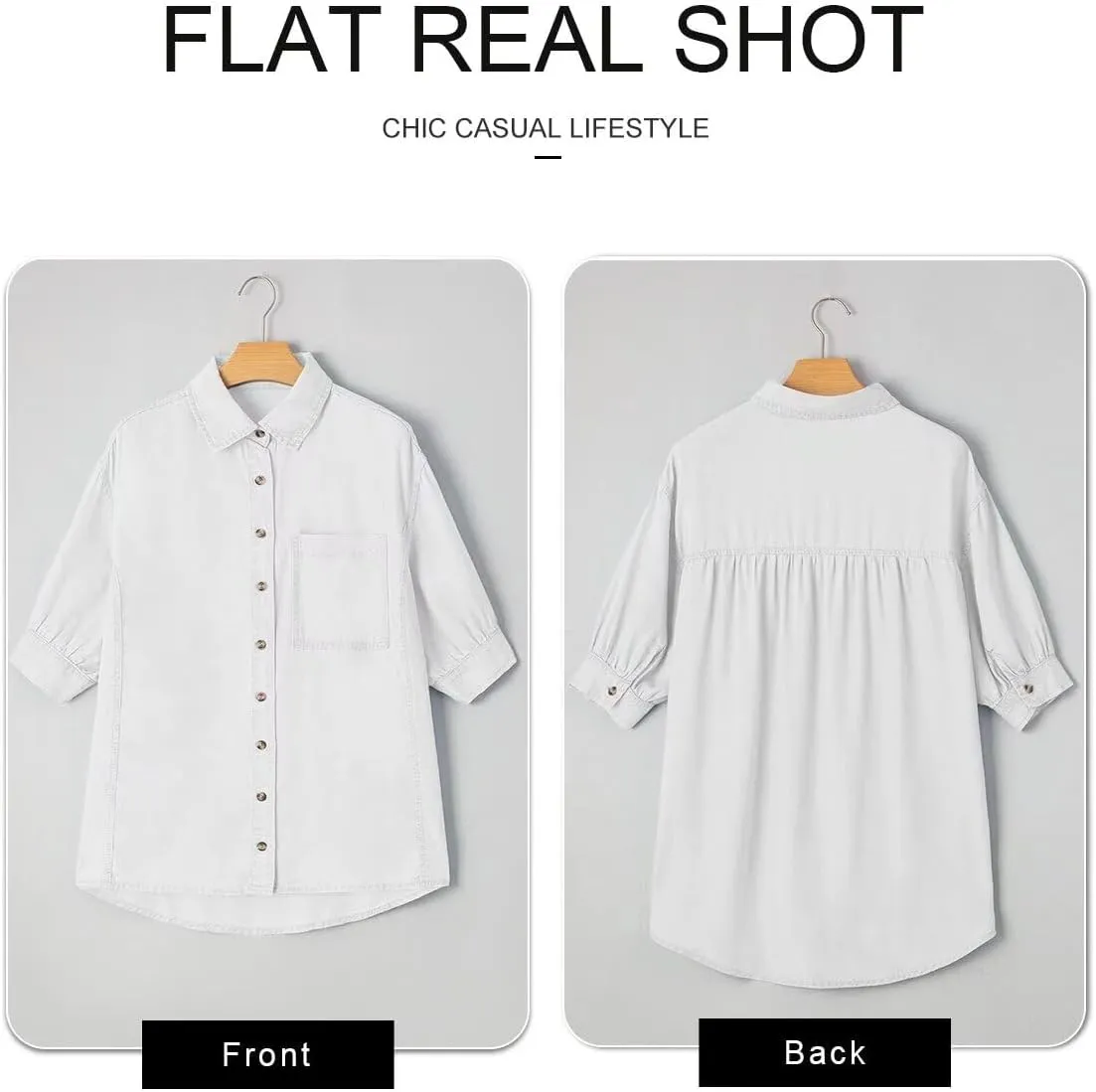 Astylish Women 2025 Denim Shirt Summer Oversized Short Sleeve V Neck Button Down Chambray Blouse Top with Pocket