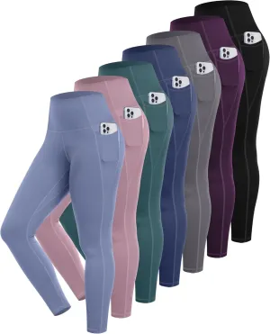 ATHVOTAR Leggings with Pockets for Women, 7 Packs High Waisted Workout Tummy Control Yoga Pants