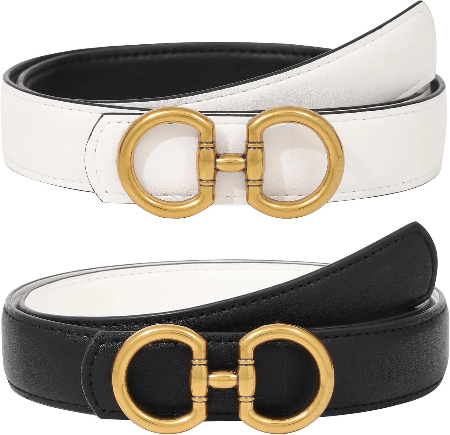 AWAYTR Reversible Belt for Women - Two-in-One Women Fashion Leather Belt for Jeans with Golden Buckle