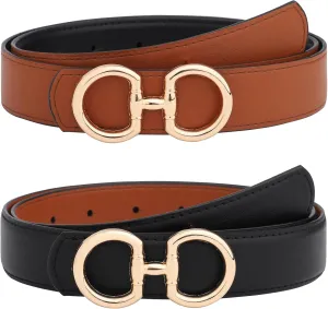 AWAYTR Reversible Belt for Women - Two-in-One Women Fashion Leather Belt for Jeans with Golden Buckle