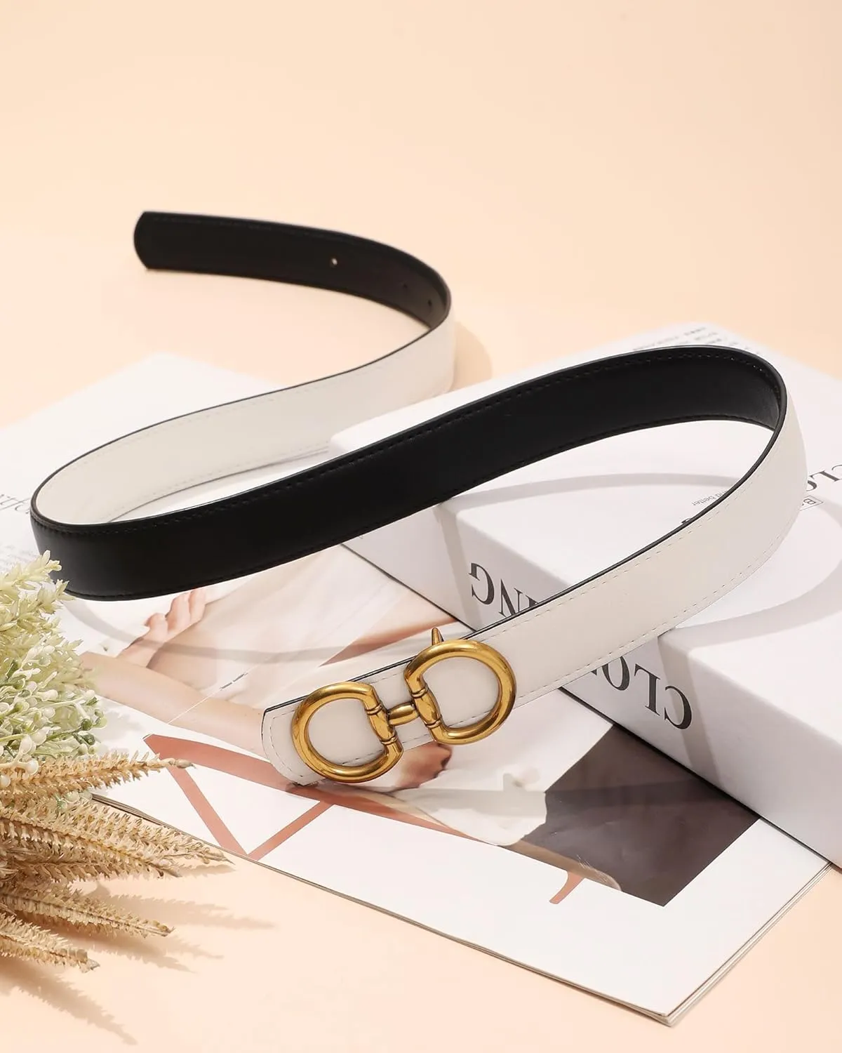 AWAYTR Reversible Belt for Women - Two-in-One Women Fashion Leather Belt for Jeans with Golden Buckle
