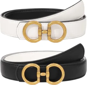 AWAYTR Reversible Belt for Women - Two-in-One Women Fashion Leather Belt for Jeans with Golden Buckle