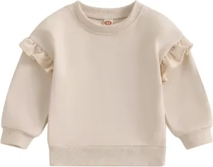 Baby Girl Boy Sweatshirts Toddler Trendy Solid Color Crew Neck Long Sleeve Pullovers Child Loose Top