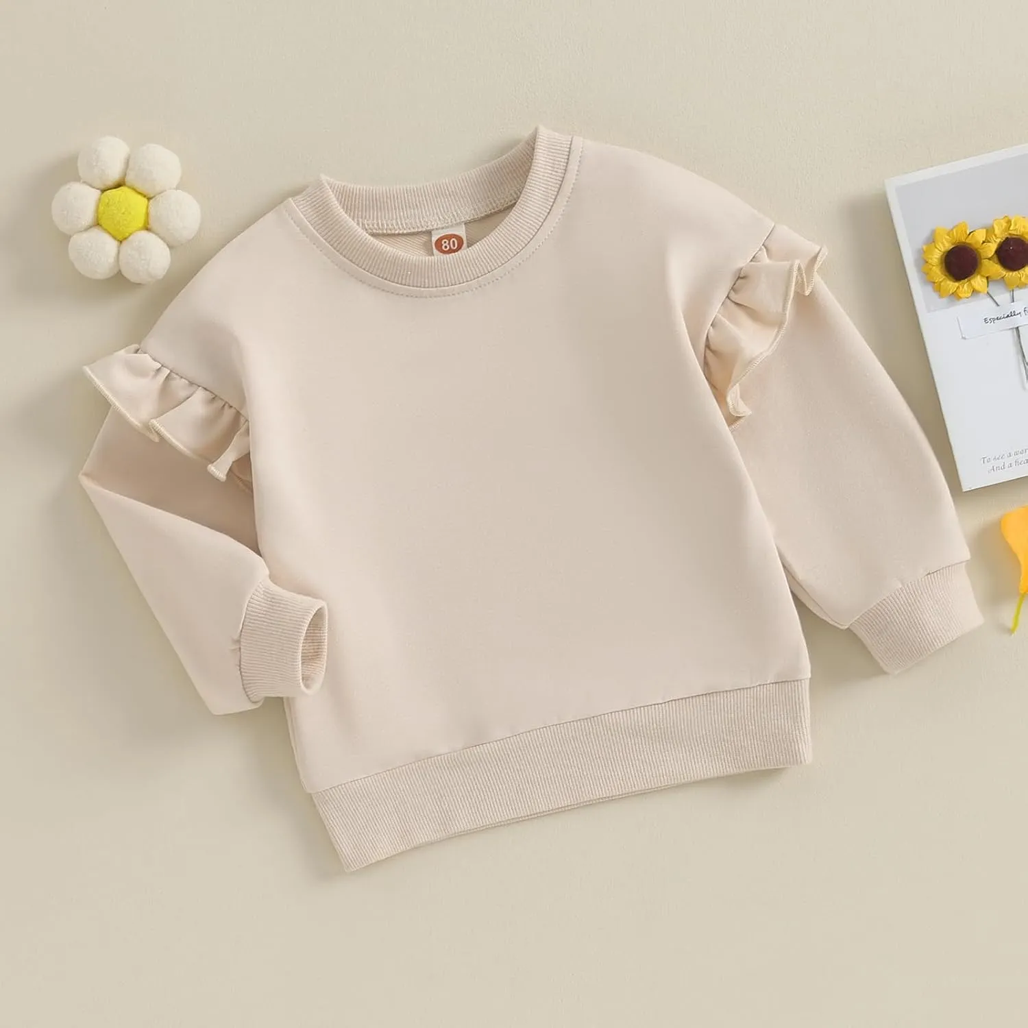 Baby Girl Boy Sweatshirts Toddler Trendy Solid Color Crew Neck Long Sleeve Pullovers Child Loose Top