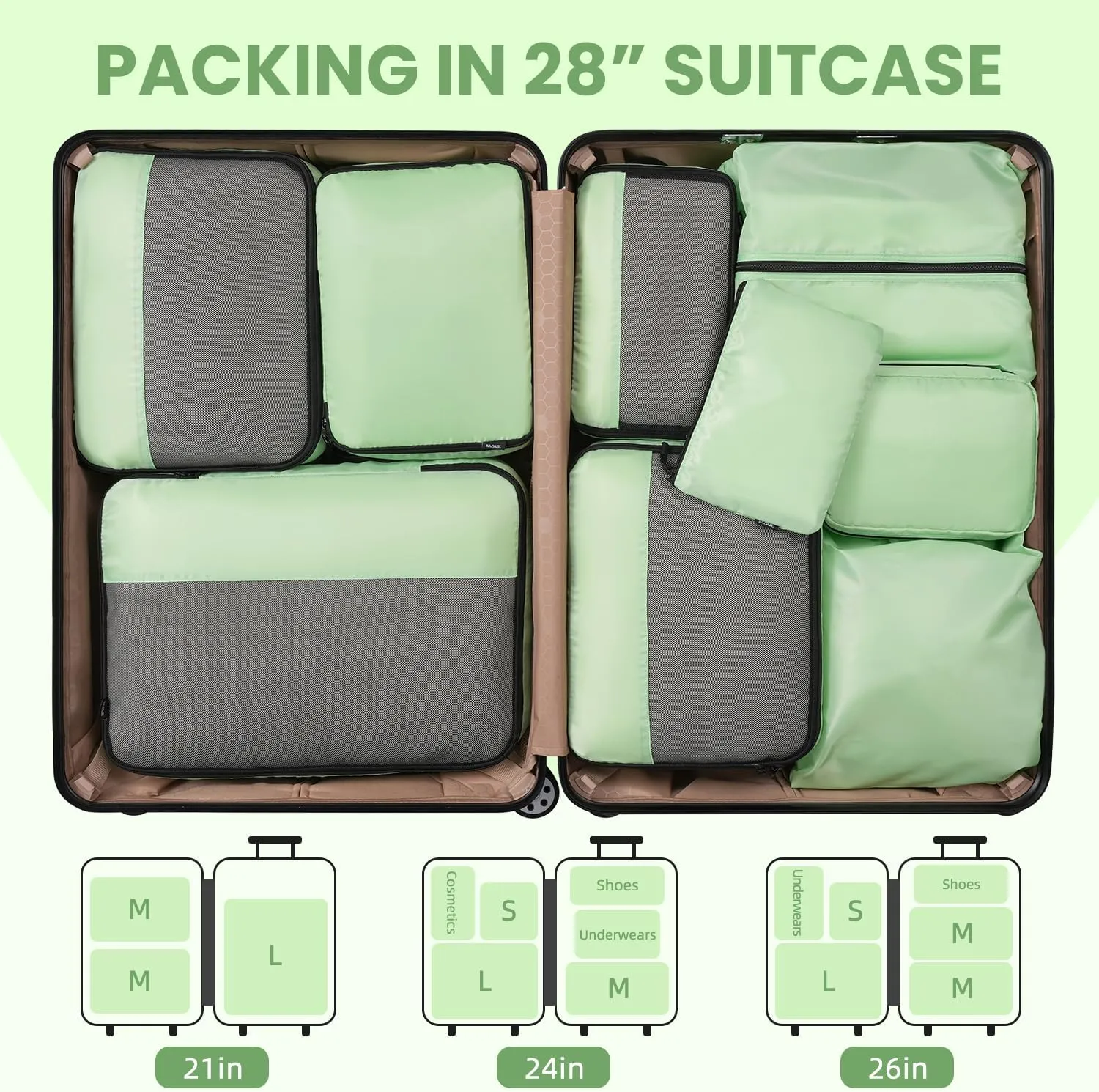 BAGAIL 8 Set/9 Set Packing Cubes Luggage Packing Organizer for Travel, Suitcase Packing Bags for Travel Accessories