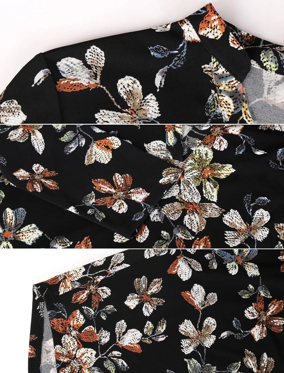 BAISHENGGT Womens 3/4 Sleeve Floral Printed Notch V Neck Blouses Tunics Tops