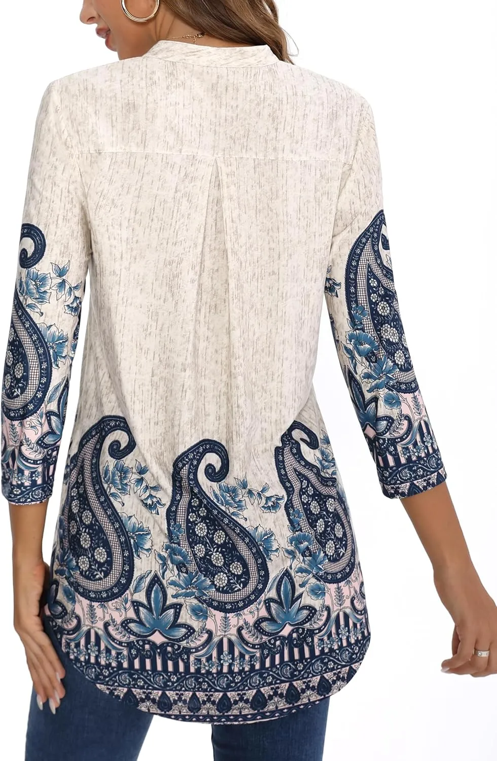 BAISHENGGT Womens 3/4 Sleeve Floral Printed Notch V Neck Blouses Tunics Tops