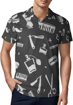 Barbershop Tools Classic Polo Shirts for Men Quick Dry Short Sleeve Fit Golf Tees Casual Tops
