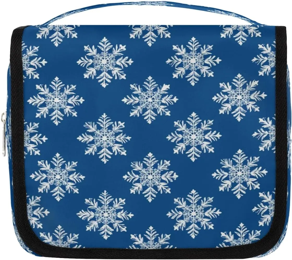 Beautiful Snowflakes Hanging Travel Toiletry Bag Cosmetic Bag Portable Wash Bag with Hook for Bathroom Accessories Toiletries Cosmetics
