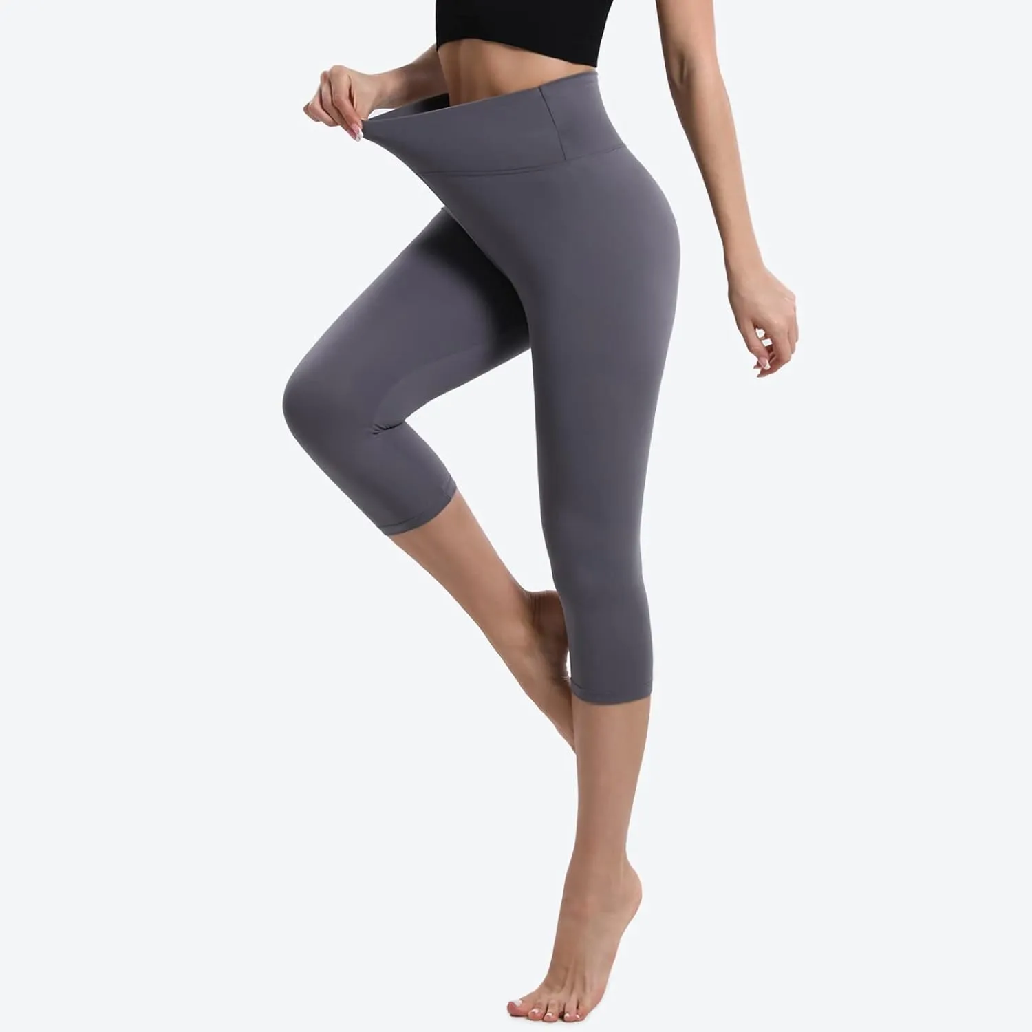 BOPOVA Women's High Waisted Capri Leggings Navy V Crossover Waist Tummy Control Workout Yoga Pants for Women
