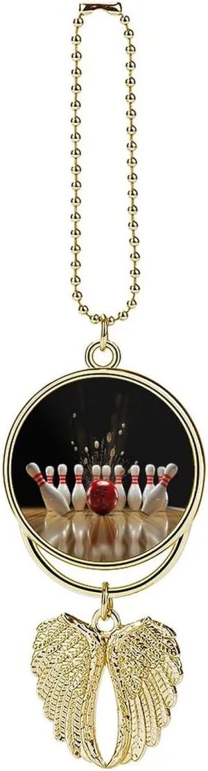 Bowling Ball Strikes Bowling Pins Car Pendant Rearview Mirror Hanging Accessories Car Interior Ornament Home Decoration Golden-Color