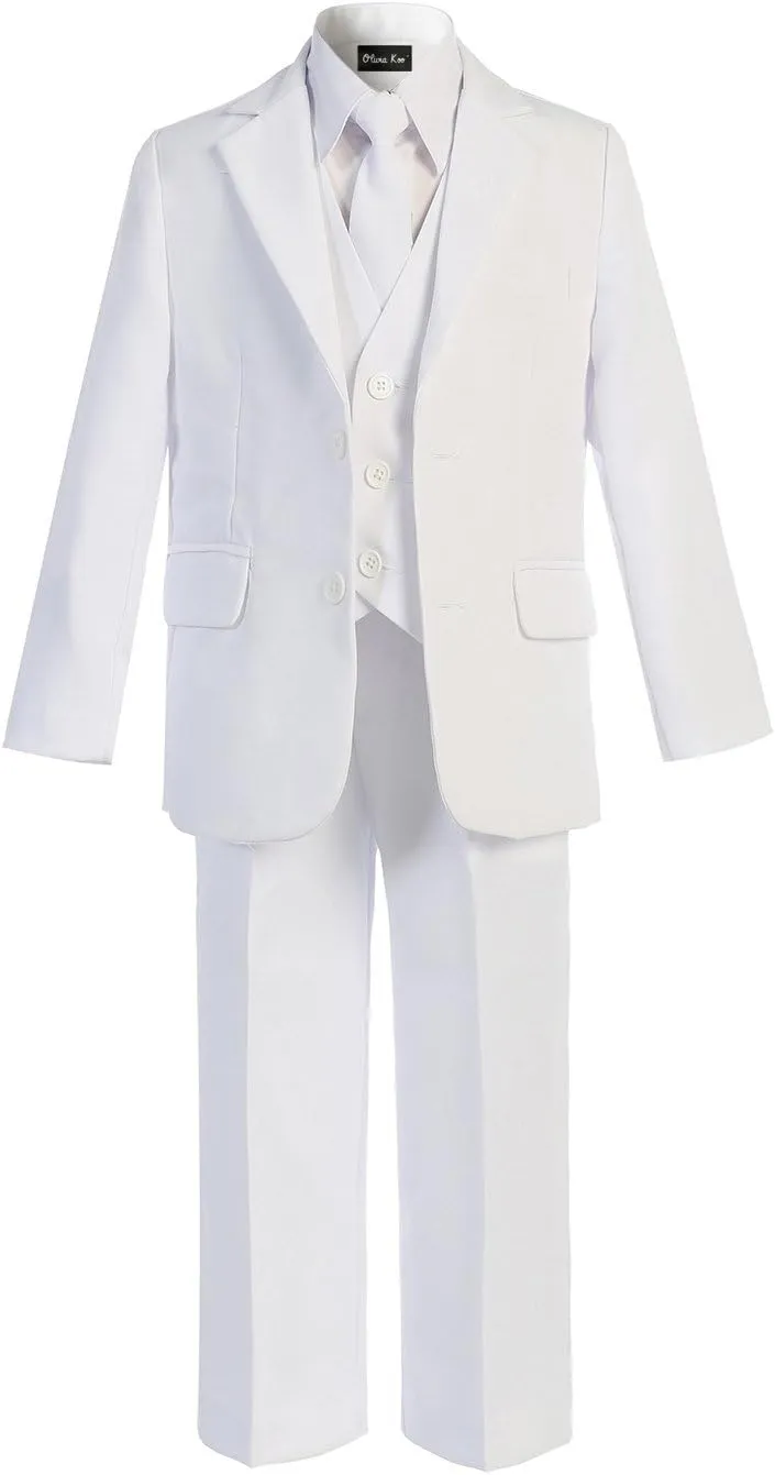 Boys Solid 5-Piece Formal Suit Set with Matching Neck Tie