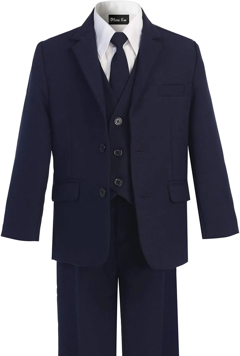 Boys Solid 5-Piece Formal Suit Set with Matching Neck Tie