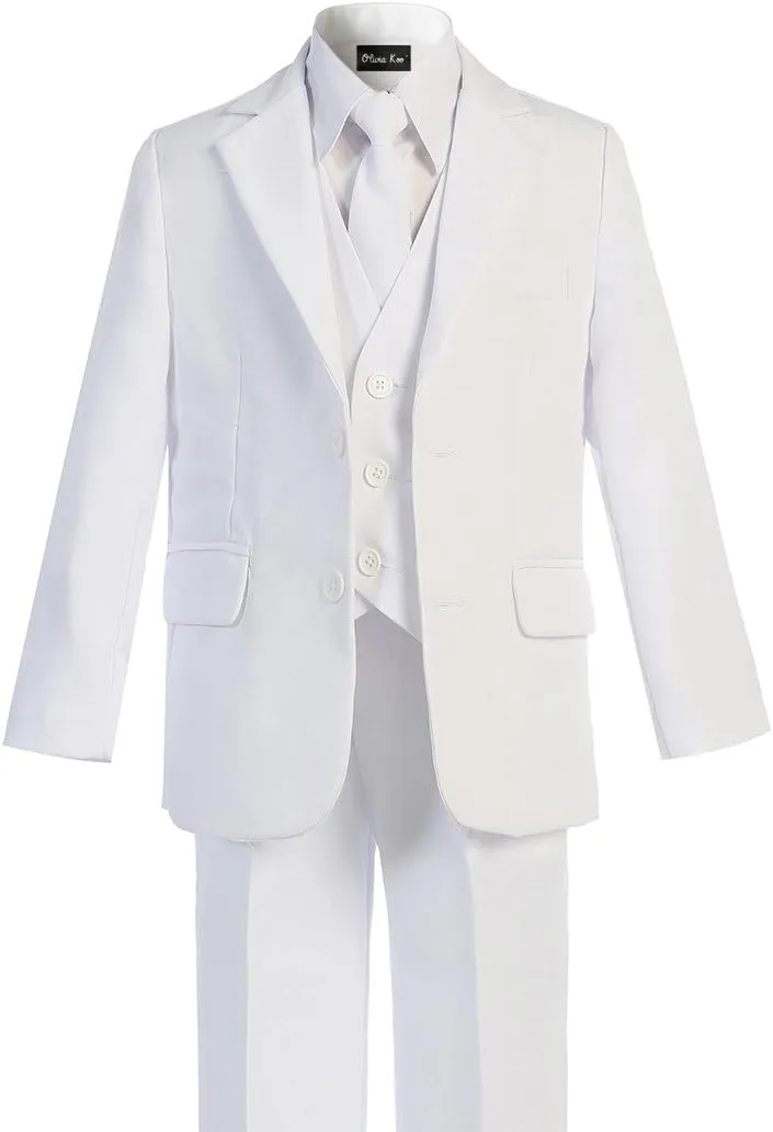 Boys Solid 5-Piece Formal Suit Set with Matching Neck Tie