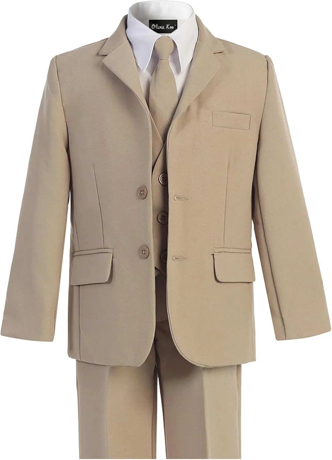 Boys Solid 5-Piece Formal Suit Set with Matching Neck Tie