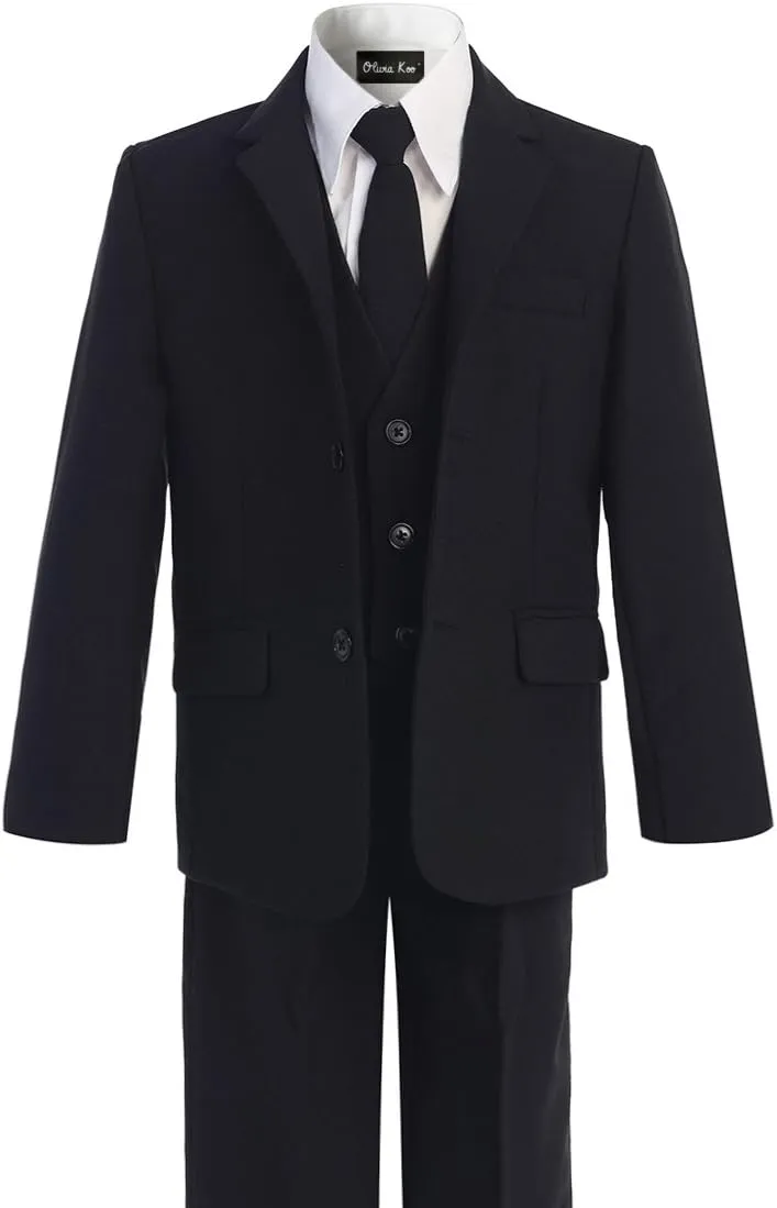Boys Solid 5-Piece Formal Suit Set with Matching Neck Tie