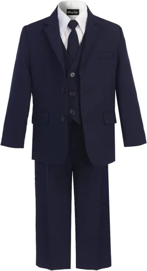 Boys Solid 5-Piece Formal Suit Set with Matching Neck Tie