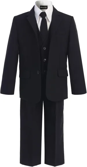 Boys Solid 5-Piece Formal Suit Set with Matching Neck Tie