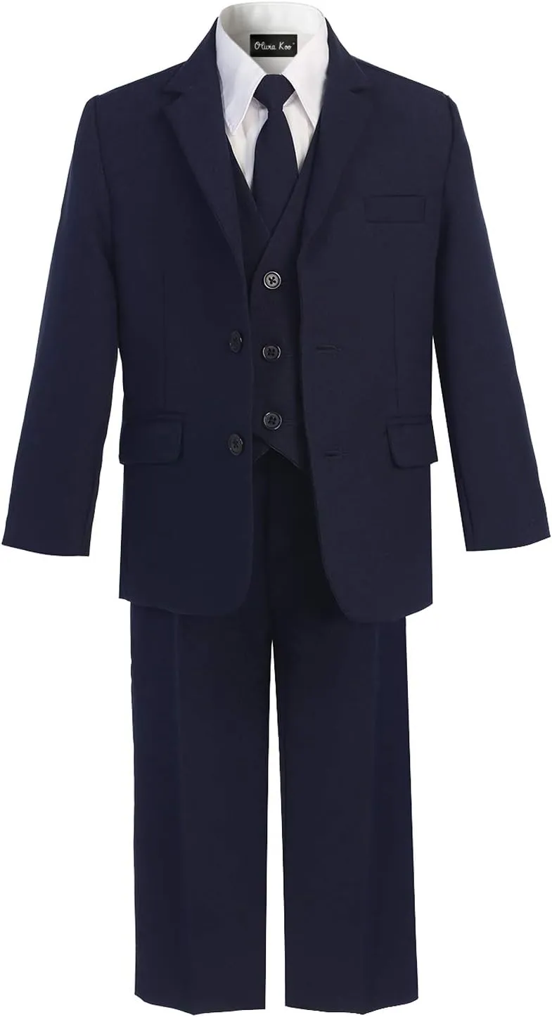 Boys Solid 5-Piece Formal Suit Set with Matching Neck Tie