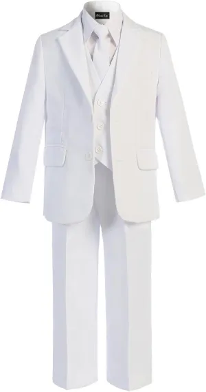 Boys Solid 5-Piece Formal Suit Set with Matching Neck Tie