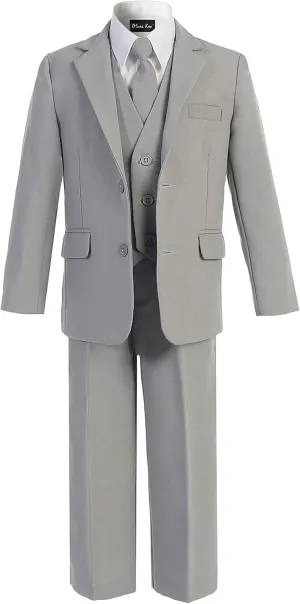 Boys Solid 5-Piece Formal Suit Set with Matching Neck Tie