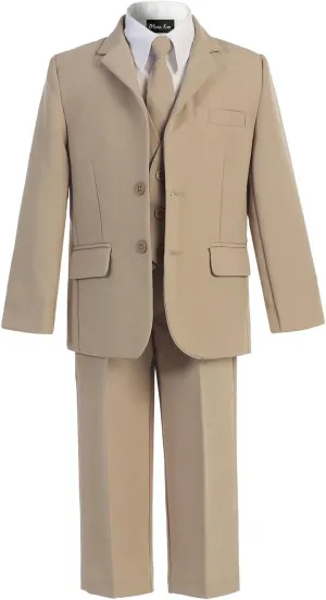 Boys Solid 5-Piece Formal Suit Set with Matching Neck Tie