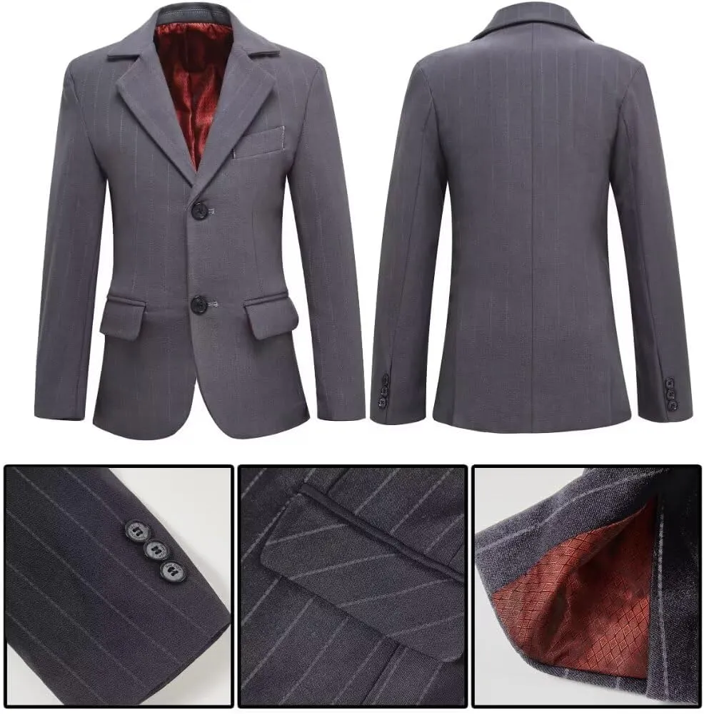 Boys Suit 3 Piece Slim Fit Set Stripe Plaid Formal Boy Suits Prom Tux Outfit Teen Kid Dress Jacket Blazer Vest Pant with Tie