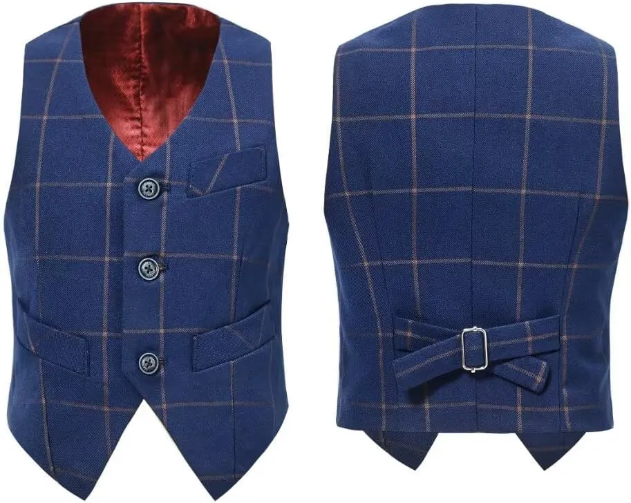 Boys Suit 3 Piece Slim Fit Set Stripe Plaid Formal Boy Suits Prom Tux Outfit Teen Kid Dress Jacket Blazer Vest Pant with Tie