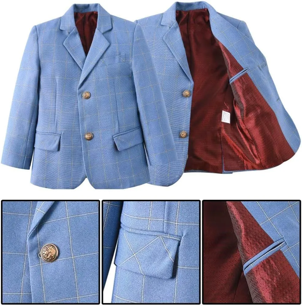Boys Suit 3 Piece Slim Fit Set Stripe Plaid Formal Boy Suits Prom Tux Outfit Teen Kid Dress Jacket Blazer Vest Pant with Tie