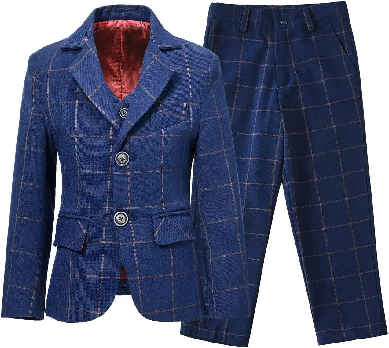 Boys Suit 3 Piece Slim Fit Set Stripe Plaid Formal Boy Suits Prom Tux Outfit Teen Kid Dress Jacket Blazer Vest Pant with Tie