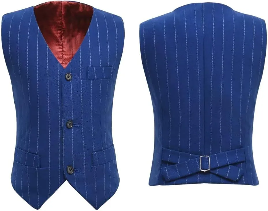 Boys Suit 3 Piece Slim Fit Set Stripe Plaid Formal Boy Suits Prom Tux Outfit Teen Kid Dress Jacket Blazer Vest Pant with Tie