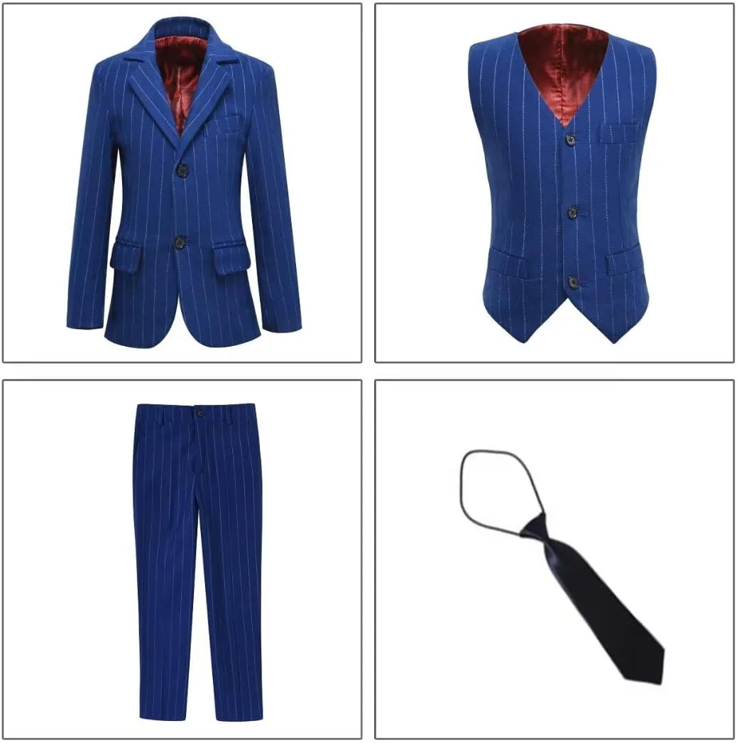 Boys Suit 3 Piece Slim Fit Set Stripe Plaid Formal Boy Suits Prom Tux Outfit Teen Kid Dress Jacket Blazer Vest Pant with Tie