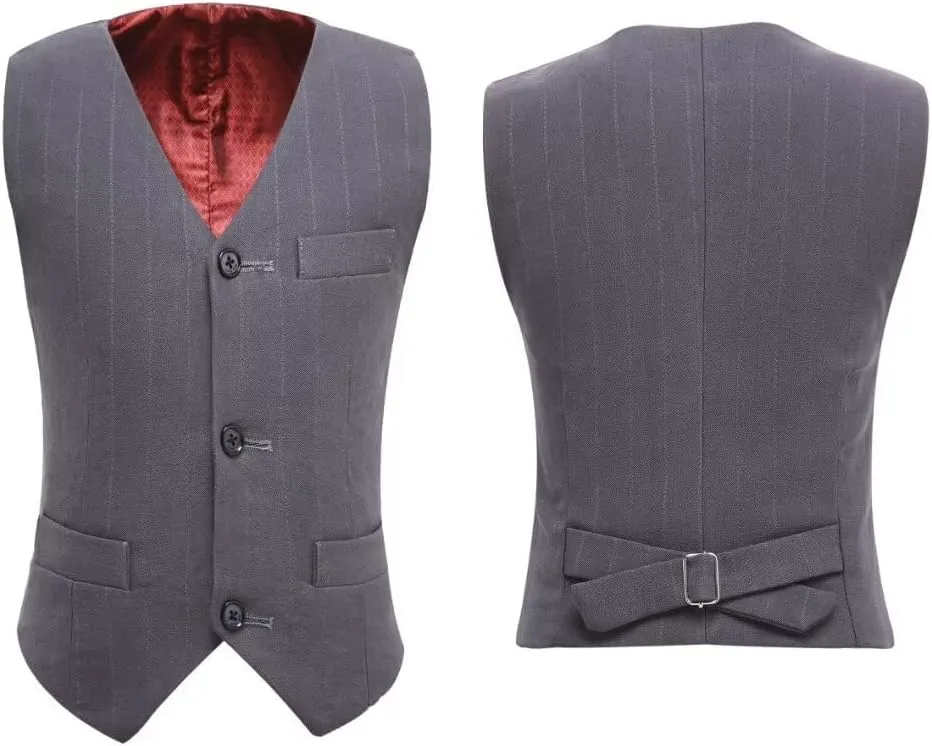 Boys Suit 3 Piece Slim Fit Set Stripe Plaid Formal Boy Suits Prom Tux Outfit Teen Kid Dress Jacket Blazer Vest Pant with Tie