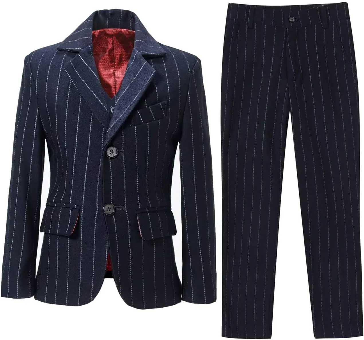 Boys Suit 3 Piece Slim Fit Set Stripe Plaid Formal Boy Suits Prom Tux Outfit Teen Kid Dress Jacket Blazer Vest Pant with Tie