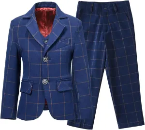 Boys Suit 3 Piece Slim Fit Set Stripe Plaid Formal Boy Suits Prom Tux Outfit Teen Kid Dress Jacket Blazer Vest Pant with Tie