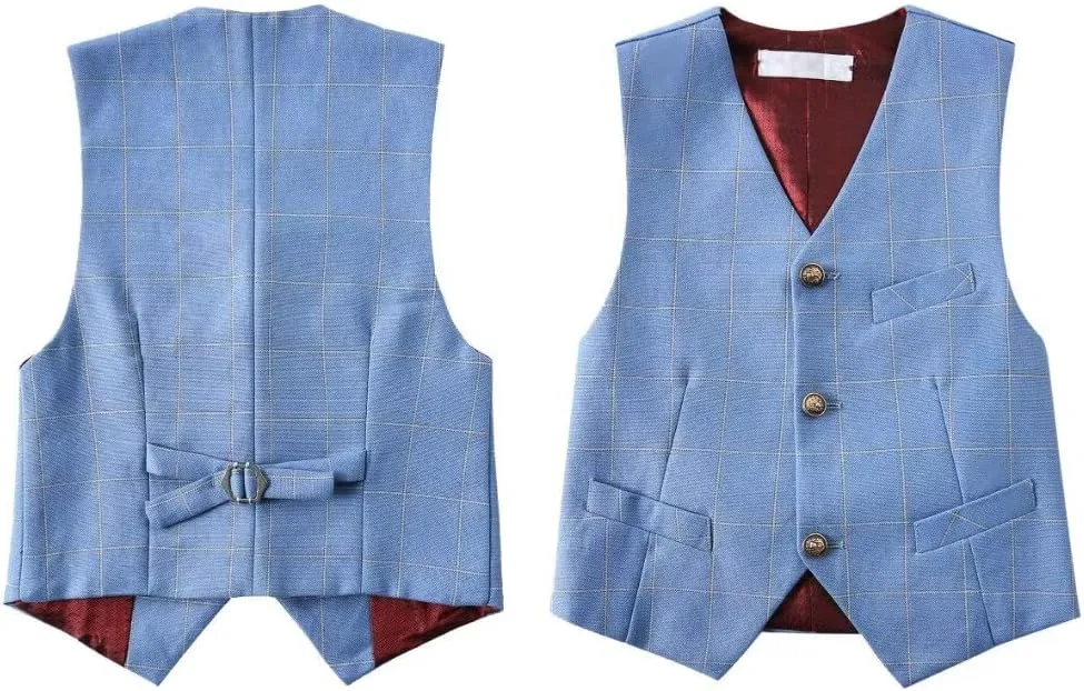 Boys Suit 3 Piece Slim Fit Set Stripe Plaid Formal Boy Suits Prom Tux Outfit Teen Kid Dress Jacket Blazer Vest Pant with Tie