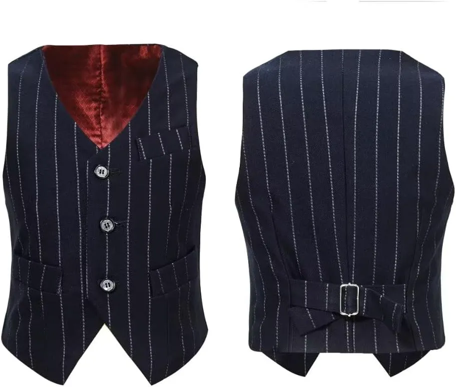 Boys Suit 3 Piece Slim Fit Set Stripe Plaid Formal Boy Suits Prom Tux Outfit Teen Kid Dress Jacket Blazer Vest Pant with Tie