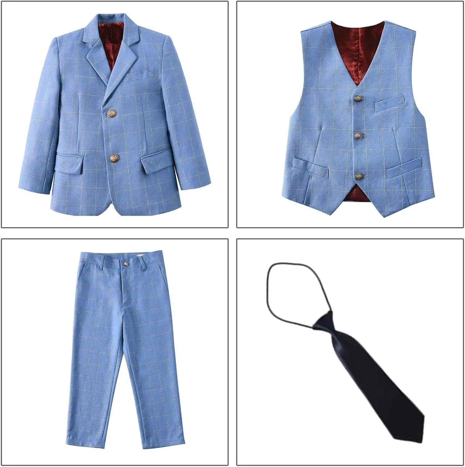 Boys Suit 3 Piece Slim Fit Set Stripe Plaid Formal Boy Suits Prom Tux Outfit Teen Kid Dress Jacket Blazer Vest Pant with Tie