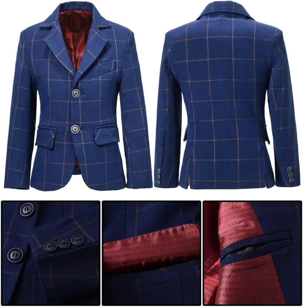 Boys Suit 3 Piece Slim Fit Set Stripe Plaid Formal Boy Suits Prom Tux Outfit Teen Kid Dress Jacket Blazer Vest Pant with Tie