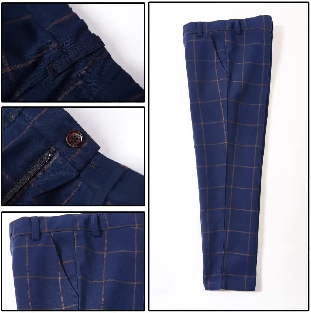 Boys Suit 3 Piece Slim Fit Set Stripe Plaid Formal Boy Suits Prom Tux Outfit Teen Kid Dress Jacket Blazer Vest Pant with Tie