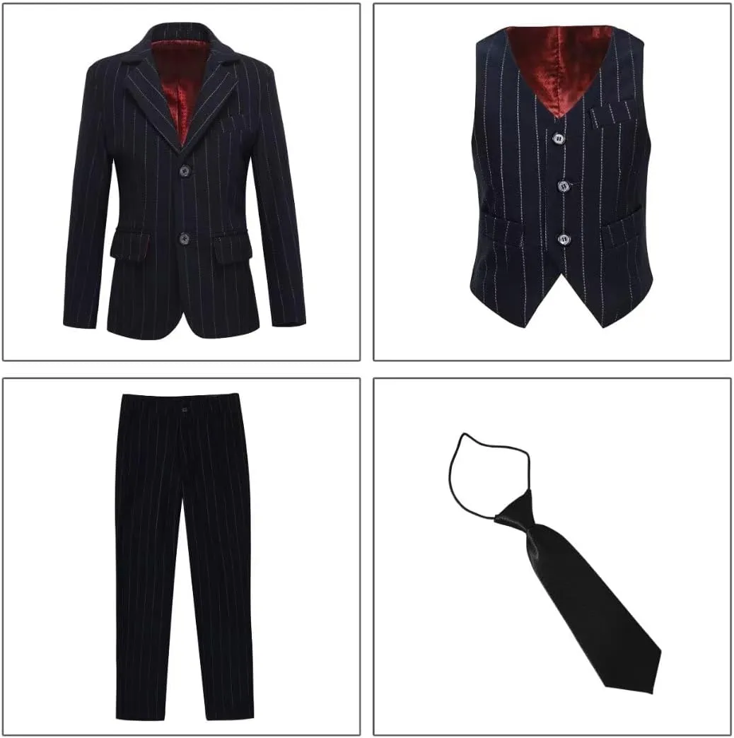 Boys Suit 3 Piece Slim Fit Set Stripe Plaid Formal Boy Suits Prom Tux Outfit Teen Kid Dress Jacket Blazer Vest Pant with Tie