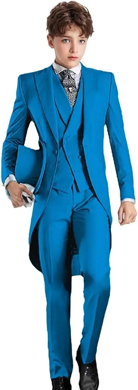 Boys Tailcoat Suits Kids Tuxedo Boys Slim Fit 3 Piece Suits Long Tailcoat Boys Tail for Prom Wedding Vest Pants