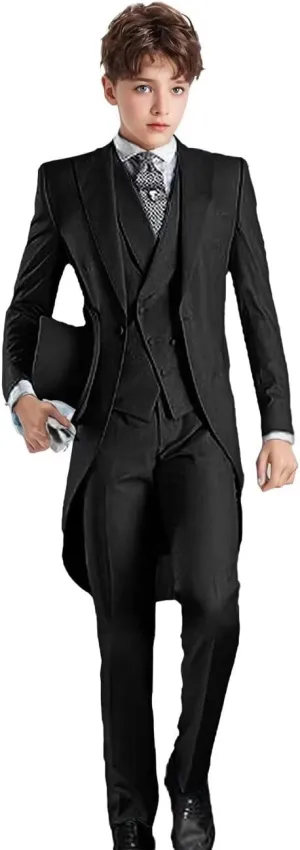 Boys Tailcoat Suits Kids Tuxedo Boys Slim Fit 3 Piece Suits Long Tailcoat Boys Tail for Prom Wedding Vest Pants