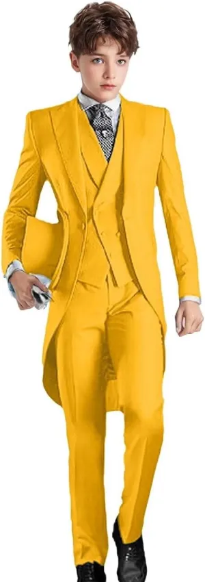 Boys Tailcoat Suits Kids Tuxedo Boys Slim Fit 3 Piece Suits Long Tailcoat Boys Tail for Prom Wedding Vest Pants
