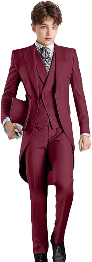 Boys Tailcoat Suits Kids Tuxedo Boys Slim Fit 3 Piece Suits Long Tailcoat Boys Tail for Prom Wedding Vest Pants