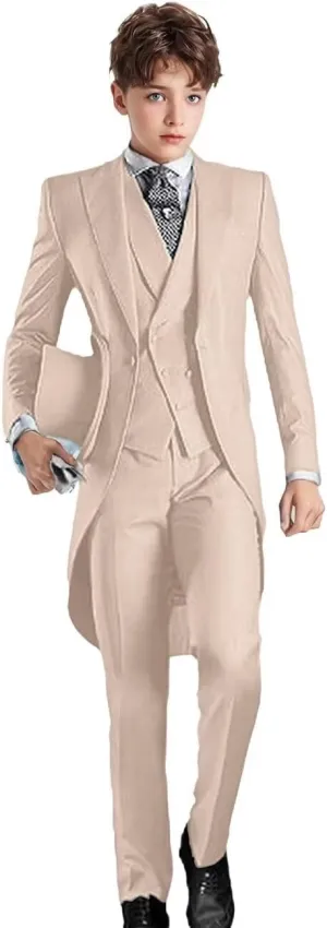 Boys Tailcoat Suits Kids Tuxedo Boys Slim Fit 3 Piece Suits Long Tailcoat Boys Tail for Prom Wedding Vest Pants