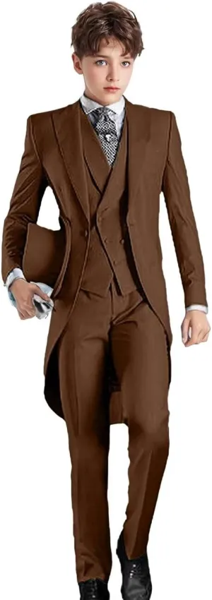 Boys Tailcoat Suits Kids Tuxedo Boys Slim Fit 3 Piece Suits Long Tailcoat Boys Tail for Prom Wedding Vest Pants