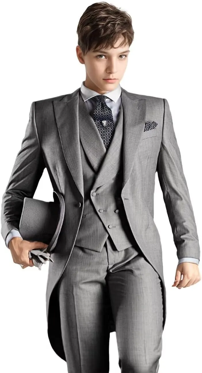 Boys Tailcoat Suits Kids Tuxedo Boys Slim Fit 3 Piece Suits Long Tailcoat Boys Tail for Prom Wedding Vest Pants