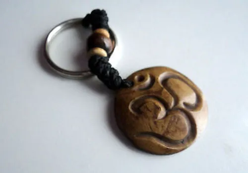 Brown Hindu Om Bone Keychain