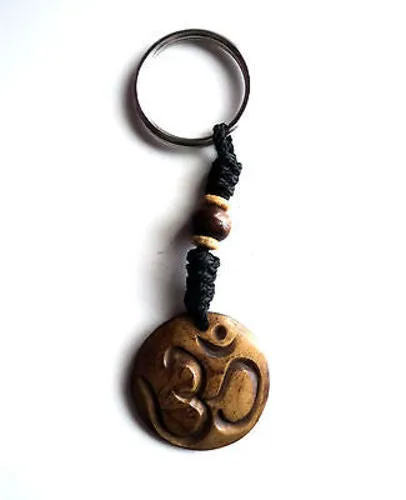 Brown Hindu Om Bone Keychain